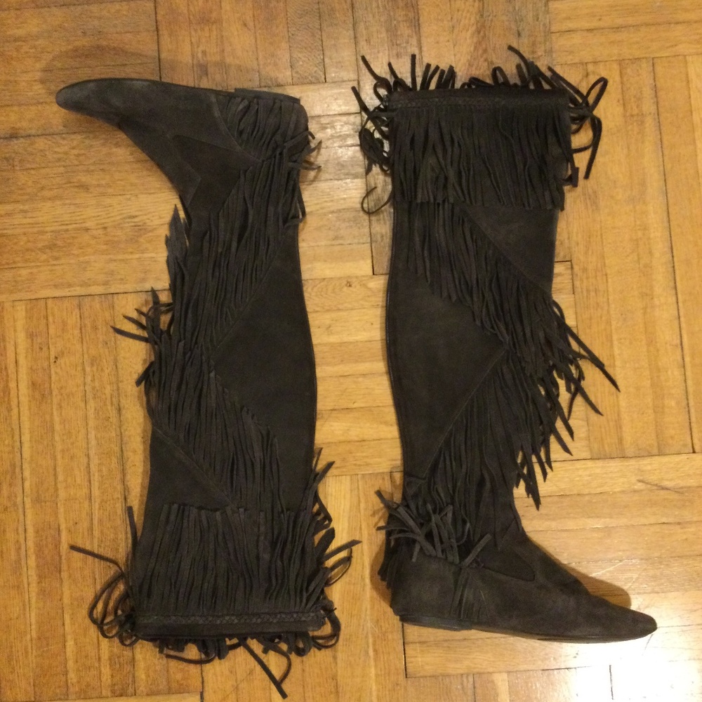 SamEdelman fringe suede boots sz10 brown